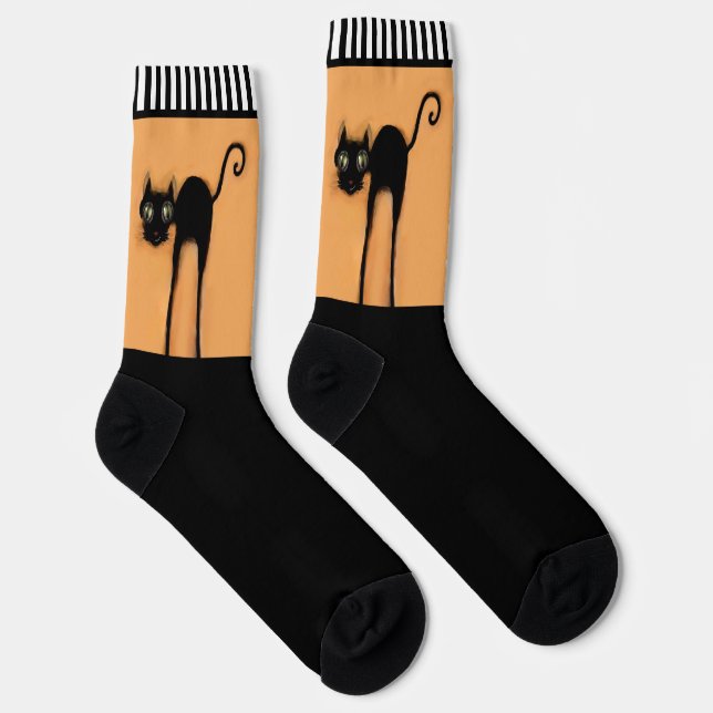 Calcetines Gato negro divertido de Halloween (Derecha)