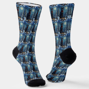 Calcetines Gato Negro Místico Trineo de Invierno Encantado Na