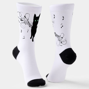 Calcetines Gato negro rodeado de notas de música susurrantes