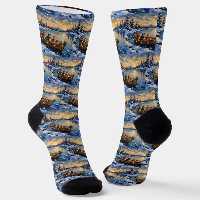 Calcetines Gato Persa Navidad Barco Fiesta (Angular)