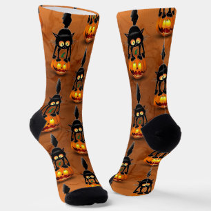 Calcetines Gato Personalizado asustado de Halloween en calaba