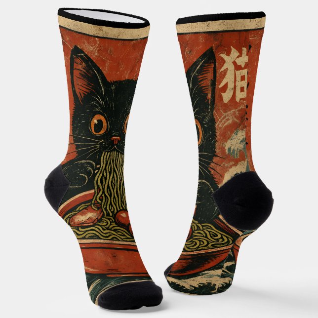 Calcetines Gato Ramen japonés gracioso gráfico Kawaii Cat Ani (Angular)