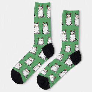 Calcetines Gato Regordete Lindo con Dos Sombreros de Navidad