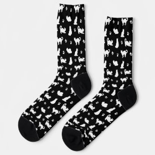 Calcetines Gatos blancos e impresiones sobre el patrón negro