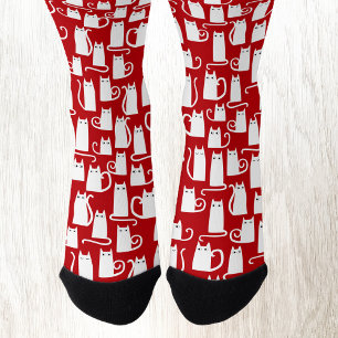 Calcetines Gatos blancos en rojo