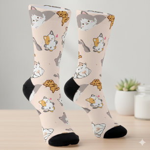 Calcetines Gatos de Dibujos Animados Monograma Patrón