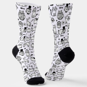 Calcetines Gatos Divertidos de Patrón de Blanco y Negro Amant