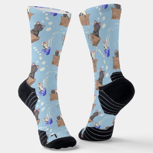 Calcetines Gatos en caja y gotas de leche en azul (Angular)