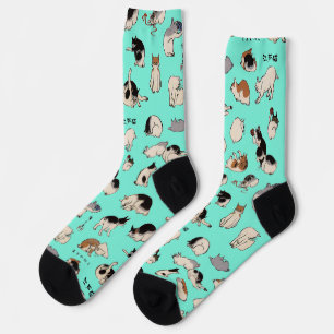 Calcetines Gatos Japoneses (Color de Fondo Personalizable)