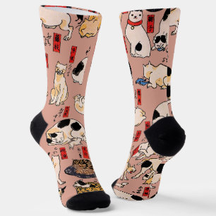 Calcetines gatos japoneses Ukiyo-e Funny kitty
