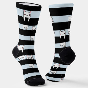 Calcetines Gatos Lindos Trepando en Rayas Negras y Azules