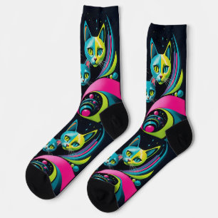 Calcetines Gatos Personalizados de ciencia ficción Retro
