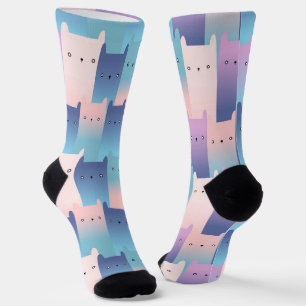 Calcetines Gatos rosa púrpura sin costuras