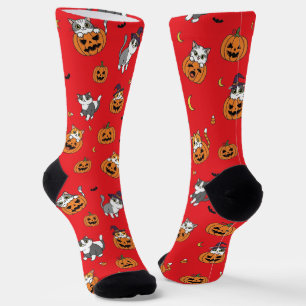 Calcetines Gatos y calabazas de Halloween