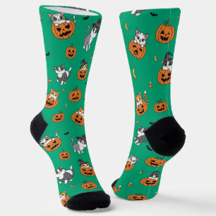 Calcetines Gatos y calabazas de Halloween