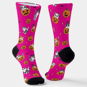 Calcetines Gatos y calabazas de Halloween