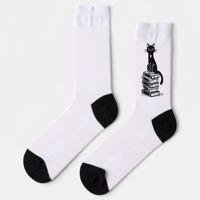 Calcetines Gatos y libros negros - Diseño Minimalista (Izquierda)