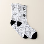 Calcetines Geeky Math Mathematics Personalizado<br><div class="desc">Matemáticas / Math / Math Teacher Gift / Math Student Gift / Geek Math Regalo / White Men's Personalized Name First Monogram All-Over-Print Socks. Para cambiar el texto, utilice la opción de personalización. Para obtener cambios de texto más extensos, como cambios en el tipo de letra, color de fuente o...</div>