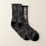 Calcetines Geeky Math Mathematics Personalizado<br><div class="desc">Matemáticas / Math / Math Teacher Gift / Math Student Gift / Geek Math Regalo / Black Men's Personalized Name First Monogram All-Over-Print Socks. Para cambiar el texto, utilice la opción de personalización. Para obtener cambios de texto más extensos, como cambios en el tipo de letra, color de fuente o...</div>