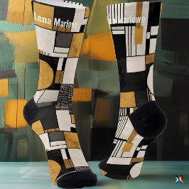Calcetines Geometric Modernista personalizable en negro y dor