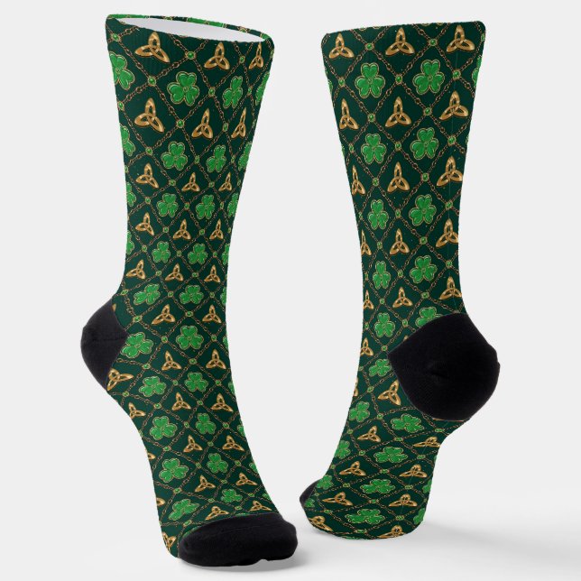 Calcetines Geometric St Patricks day Celtic Triskele Shamrock (Angular)