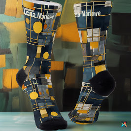 Calcetines Geométrico Moderno Azul Marino y Dorado Personaliz