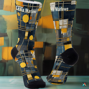 Calcetines Geométrico Moderno Azul Marino y Dorado Personaliz
