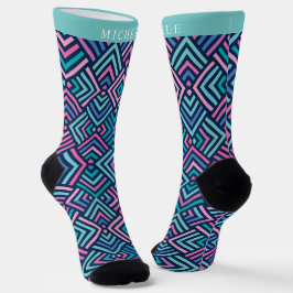 Calcetines Geométrico rosa rosa azul oscuro claro personaliza