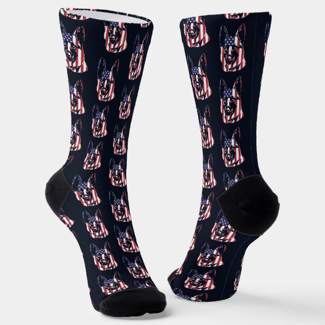 Calcetines German Shepherd Style Dog USA Flag (Angular)