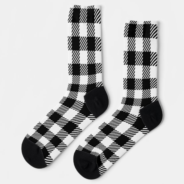 Calcetines Gingham de cuadros negros y blancos modernos (Izquierda)