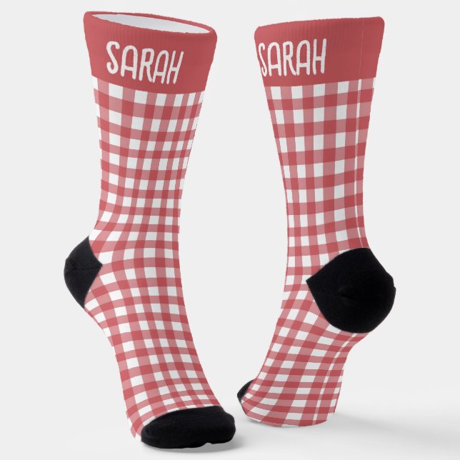 Calcetines Gingham Rústico con Nombre Personalizado en Cuadro (Angular)