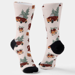 Calcetines Gnome de Navidades divertidos y patrón de coche co