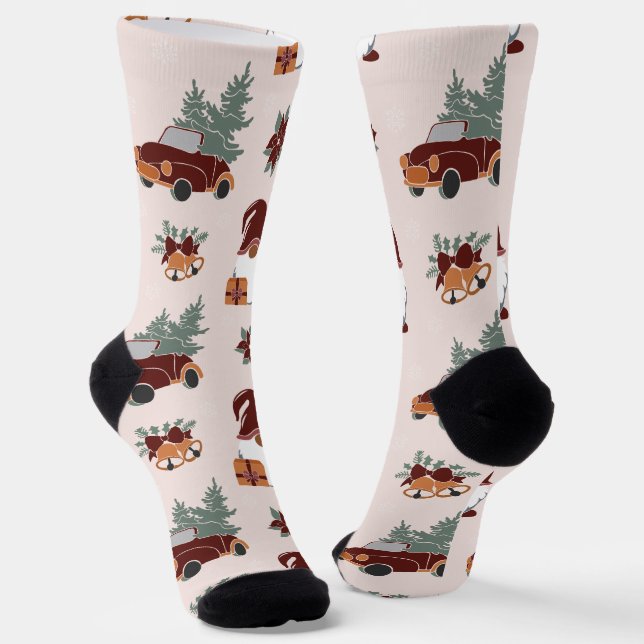 Calcetines Gnome de Navidades divertidos y patrón de coche co (Angular)