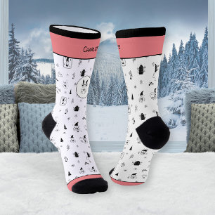 Calcetines Gnomos y renos navideños de rosa nórdica de invier