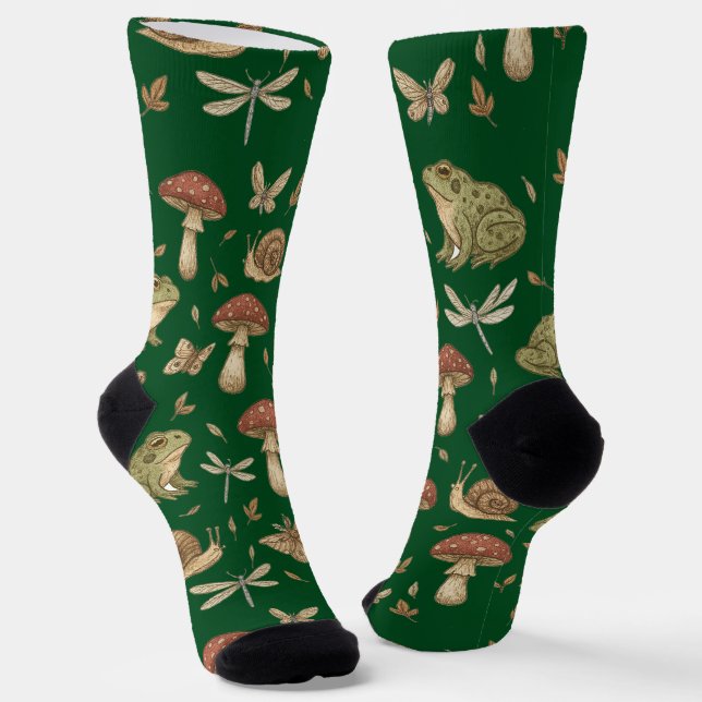 Calcetines Goblincore Mushroom Frog Snail Dragonfly Pattern (Angular)