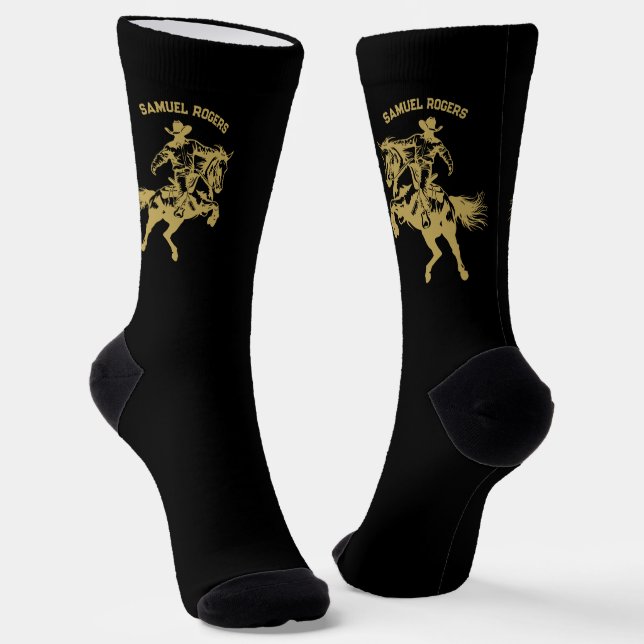 Calcetines Gold Cowboy on a Horse Personalized Name (Angular)
