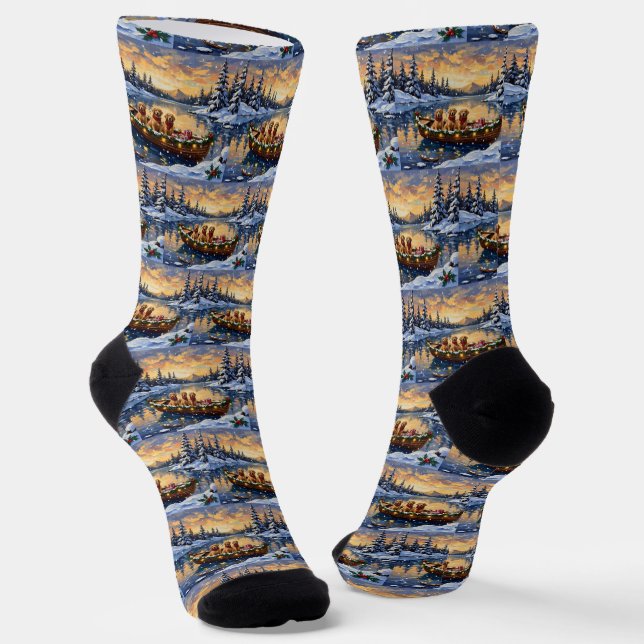 Calcetines Golden Retriever Christmas Boat Holiday (Angular)