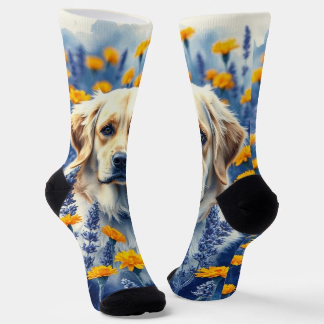 Calcetines Golden Retriever en las flores (Angular)
