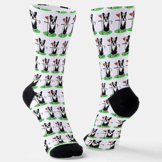 Calcetines Golf Boston Terrier (negro) Perro Cute (Angular)