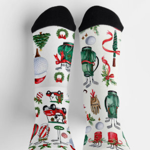 Calcetines Golf Navidad temática Golfista acuarela Fiesta