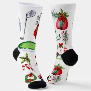 Calcetines Golf Navidad temática Golfista acuarela Fiesta