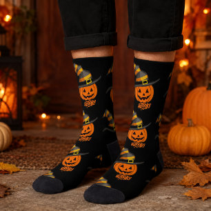 Calcetines Gorra de bruja de calabaza espeluznante adorable H