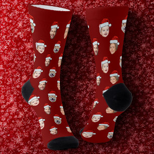 Calcetines Gorro de Santa Cara Personalizada Familia 4 Fotos 