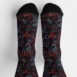 Calcetines Gothic Black Cat & Dark Flowers Pattern