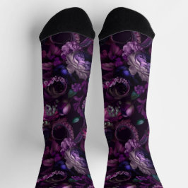 Calcetines Gothic Dark Pink Tentacle With Flowers