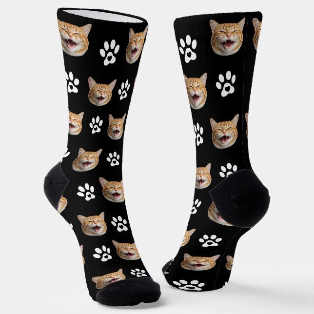Calcetines Graciosa foto de gato Personalizado con patrón Paw (Angular)