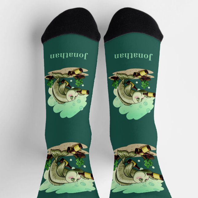 Calcetines Gracioso Bebida personalizado de pescado texto y c (Arriba)