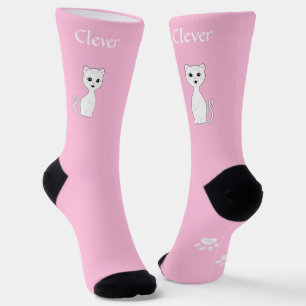 Calcetines Gracioso gato blanco y patas en rosa claro