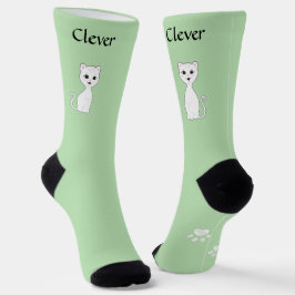 Calcetines Gracioso gato blanco y patas en verde claro
