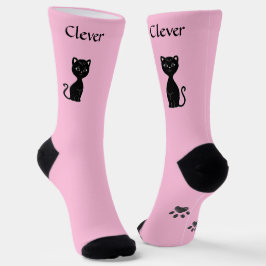 Calcetines Gracioso gato negro y patas en rosa claro